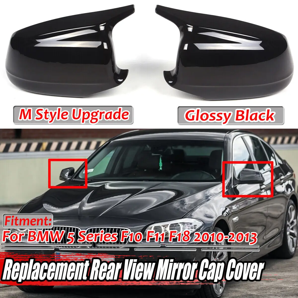 Glossy Black For BMW 5 Series F10 F11 F18 Pre-LCI Car Rearview Mirror Cover Side Wing Mirror Housing Car Accessories 2010-2013