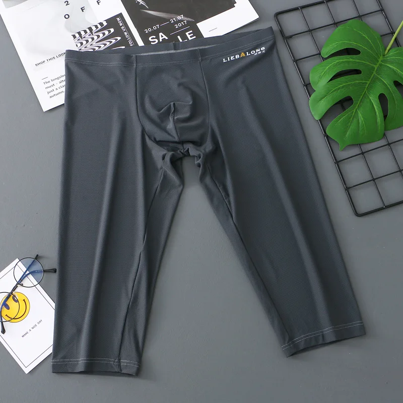 

Extended Boxy Underwear for Men Sexy Mid Waist Leg Trunks Ice Silk Mesh Fitness Yoga Sweatpants Daily Homewear Long Boxer Shorts