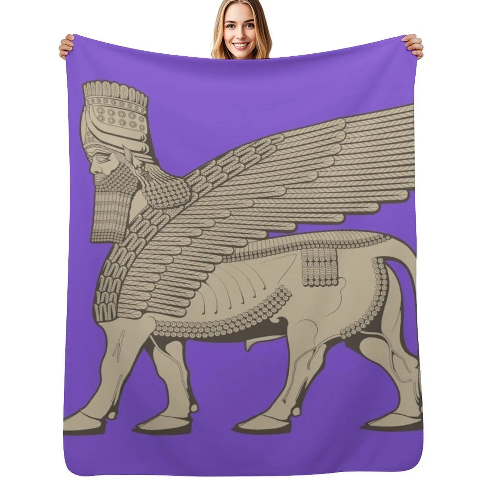 

Lamassu Winged Bull Assyrian Throw Blanket Stylish Warm Blanket for Living Room Bedroom
