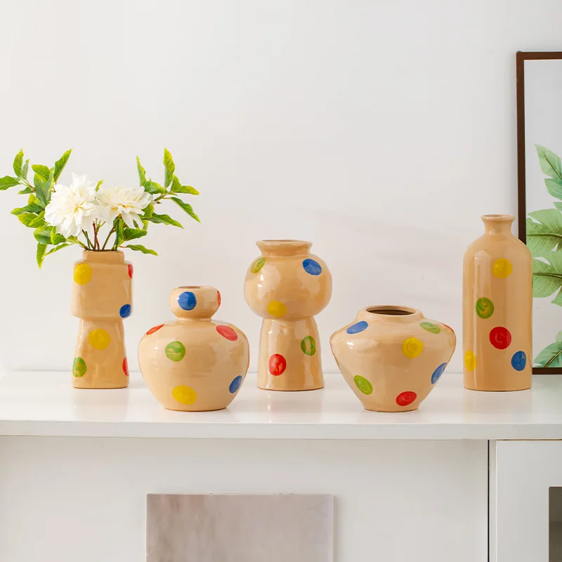 CAPIRON Ceramic Vase Beige Pop Art Flowerpot for Fresh Flower Pampas Grass Home Centerpiece Room Tabletop Decoration Modern Gift