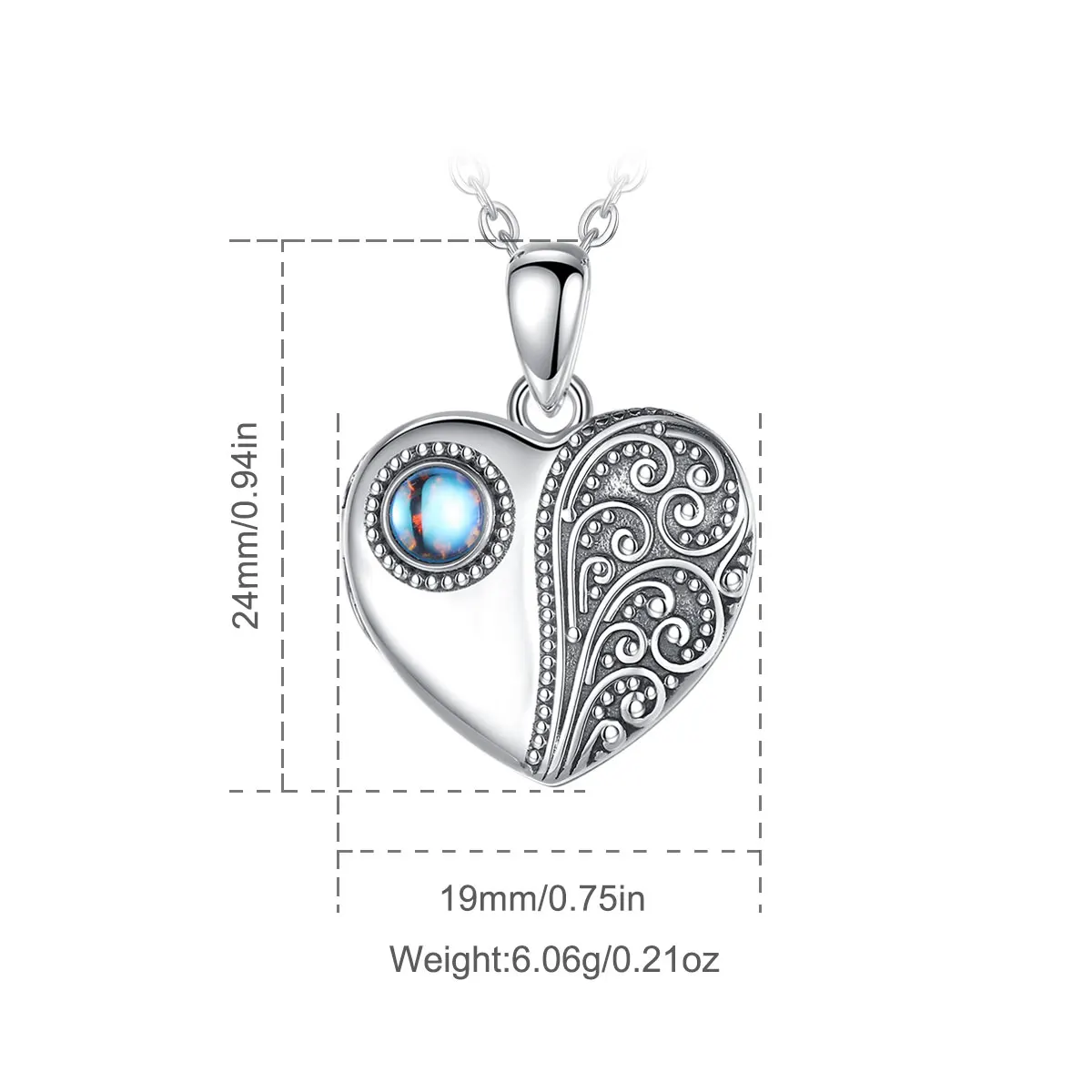 Eudora 925 Sterling Silver Heart Necklace Round Moonstone Photo Frame Box Pendant Exquisite Jewelry Couple Commemorative Gift