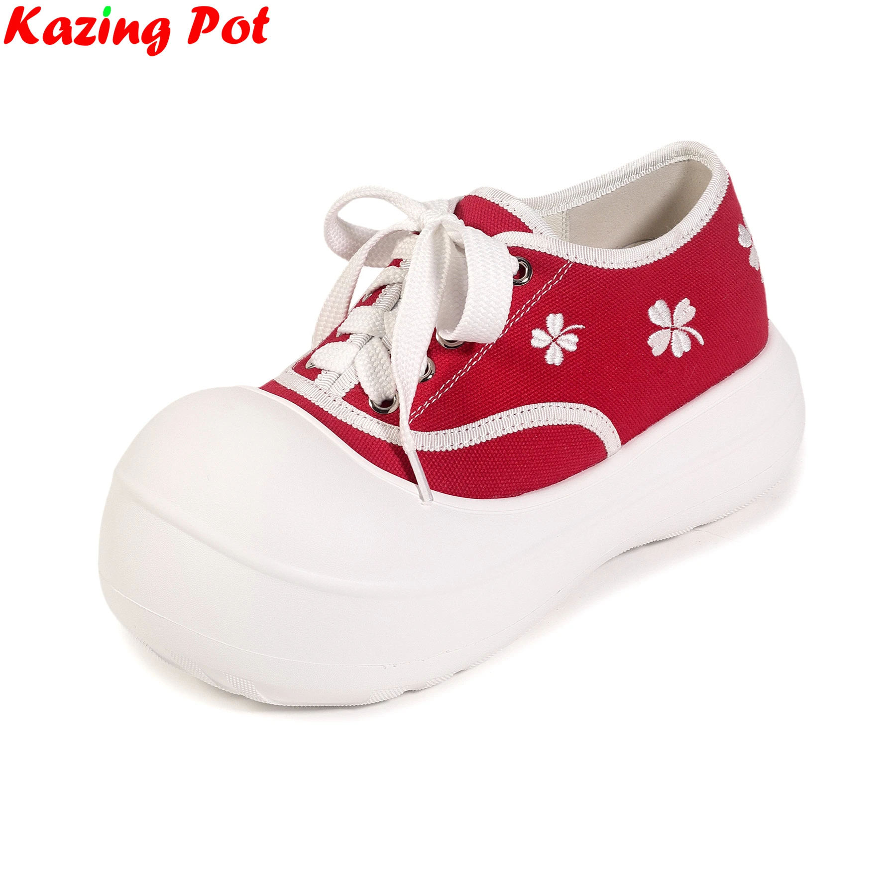 Krazing Pot Fabric Round Toe Thick Bottom Spring Autumn Shoes Embroidery Sneakers Sweet Platform Casual Women Vulcanized Shoes