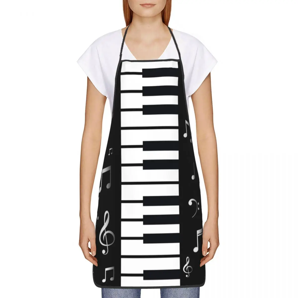 Custom Funny Piano Keyboard Musical Notes Bib Aprons Women Men Unisex Kitchen Chef Tablier Cuisine for Cooking Baking Gardening