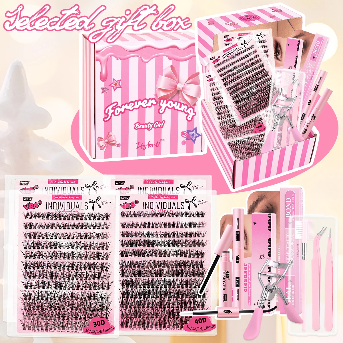 10-piece false eyelash gift box, with false eyelash tweezers and glue eyelash curlers, exquisite eyelash glue set, Christmas gif
