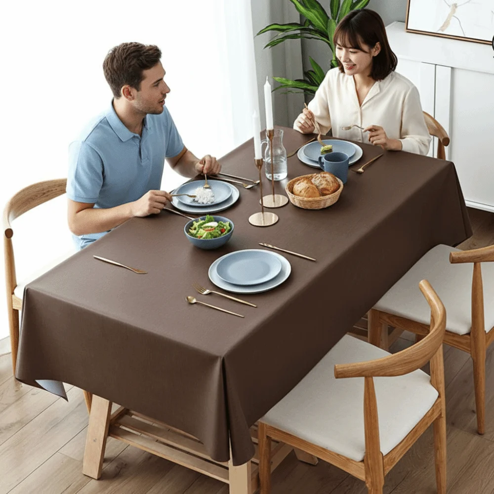 Solid Color PVC Tablecloth Oil Resistant Decoration Waterproof Tablecloth Heat Resistant Simple Kitchen Dinning Tablecloth