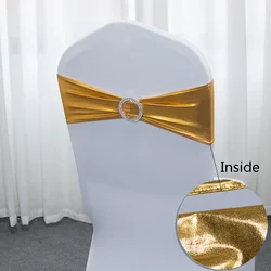 Fajas metálicas doradas y plateadas para decoración de silla de boda, banda de cubierta de LICRA para decoración de fiesta, banda de cumpleaños, 50 unidades por lote