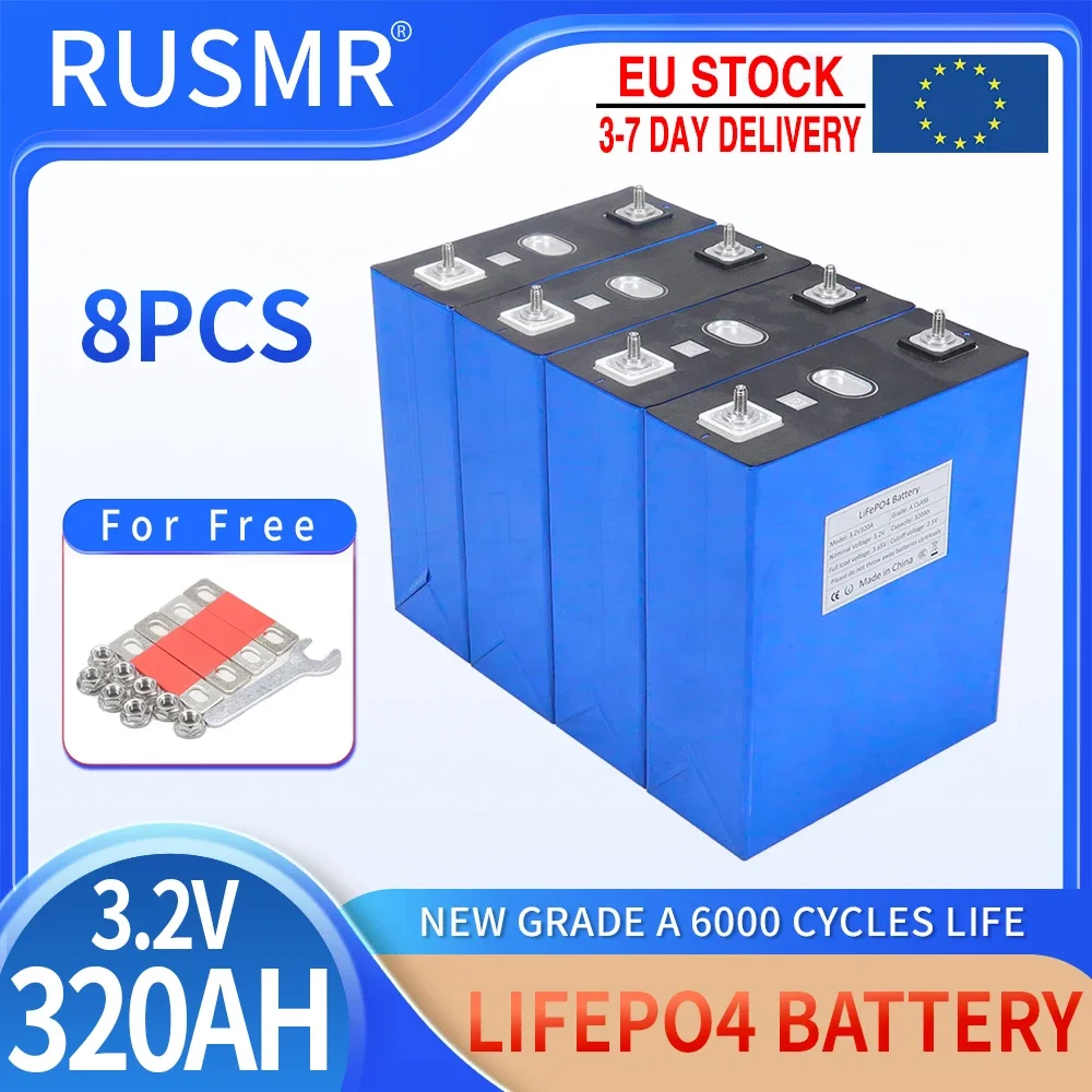 

8pcs Grade A 3.2V 320Ah Lifepo4 Battery Can be Combined into 12V 24V 36V 48V Rechargeable Cell Pack For Boat Golf Cart RV Solar