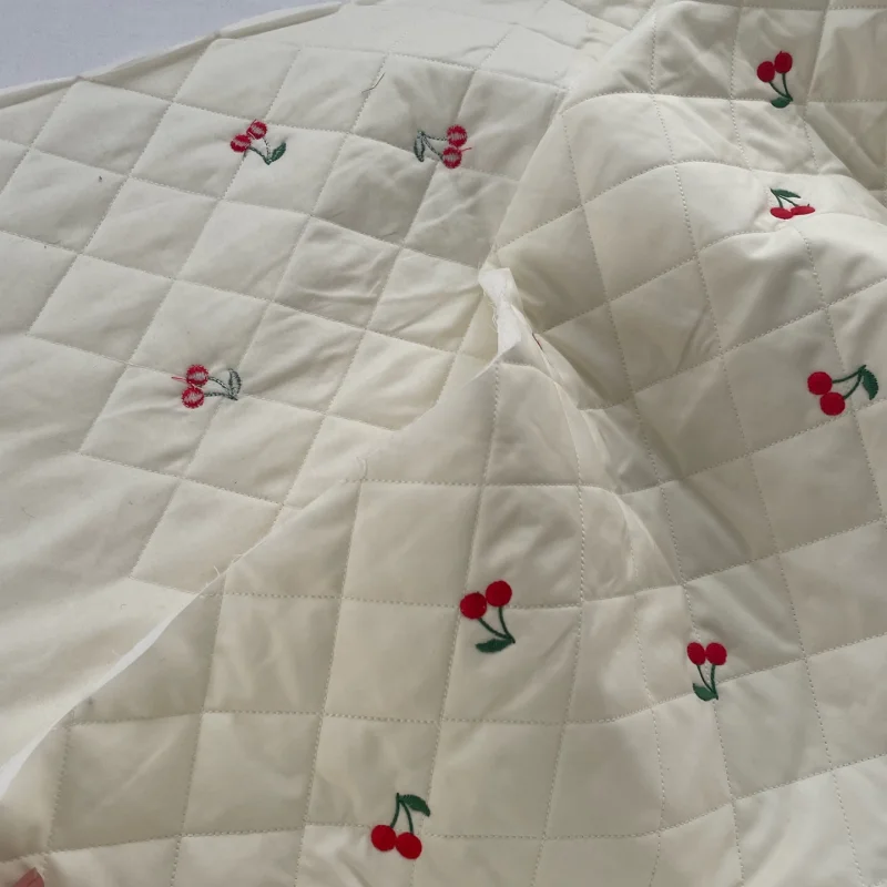 

Cherry embroidery Polyester Cotton Fabric Handmade Clothing Children's Pet Cotton-Padded Bag DIY Fabric