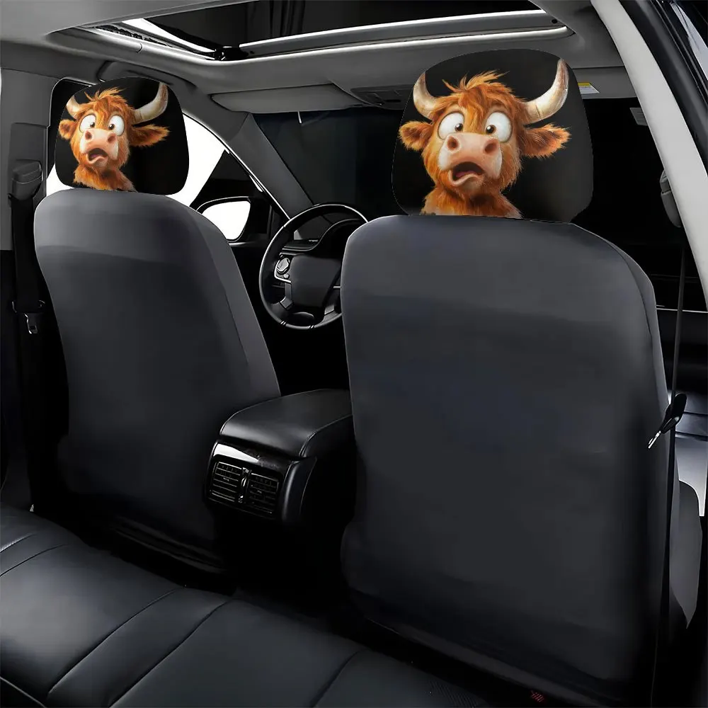 

2pcs Funny Cartoon Cow Print Car Headrest Covers Polyester Washable Easy Installation No Filler Needed Durable and Lightweight