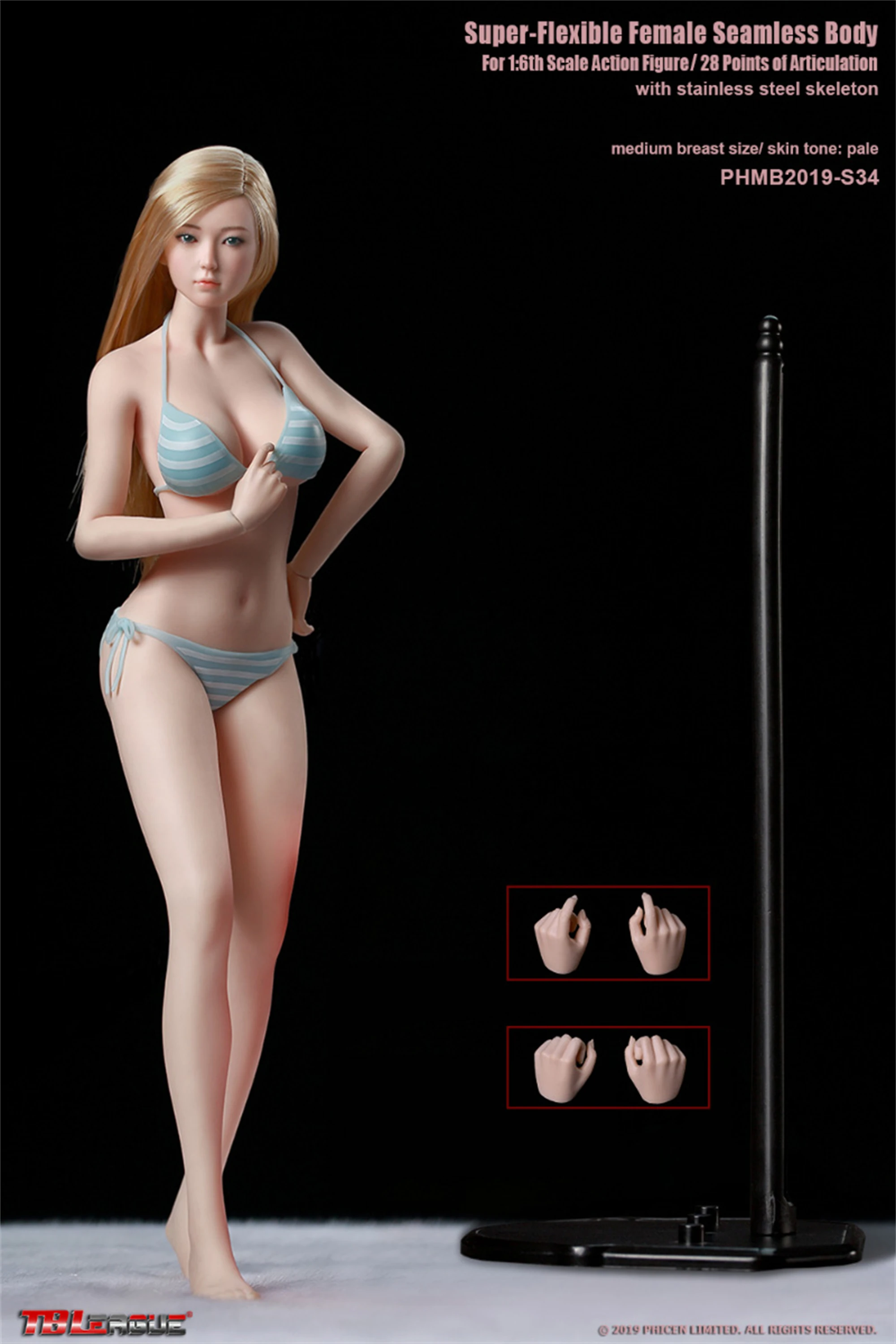 TBLeague1/6 PHMB2019-S34 Female Seamless Body Medium Breast Pale Skin Flexible Action Figure Model