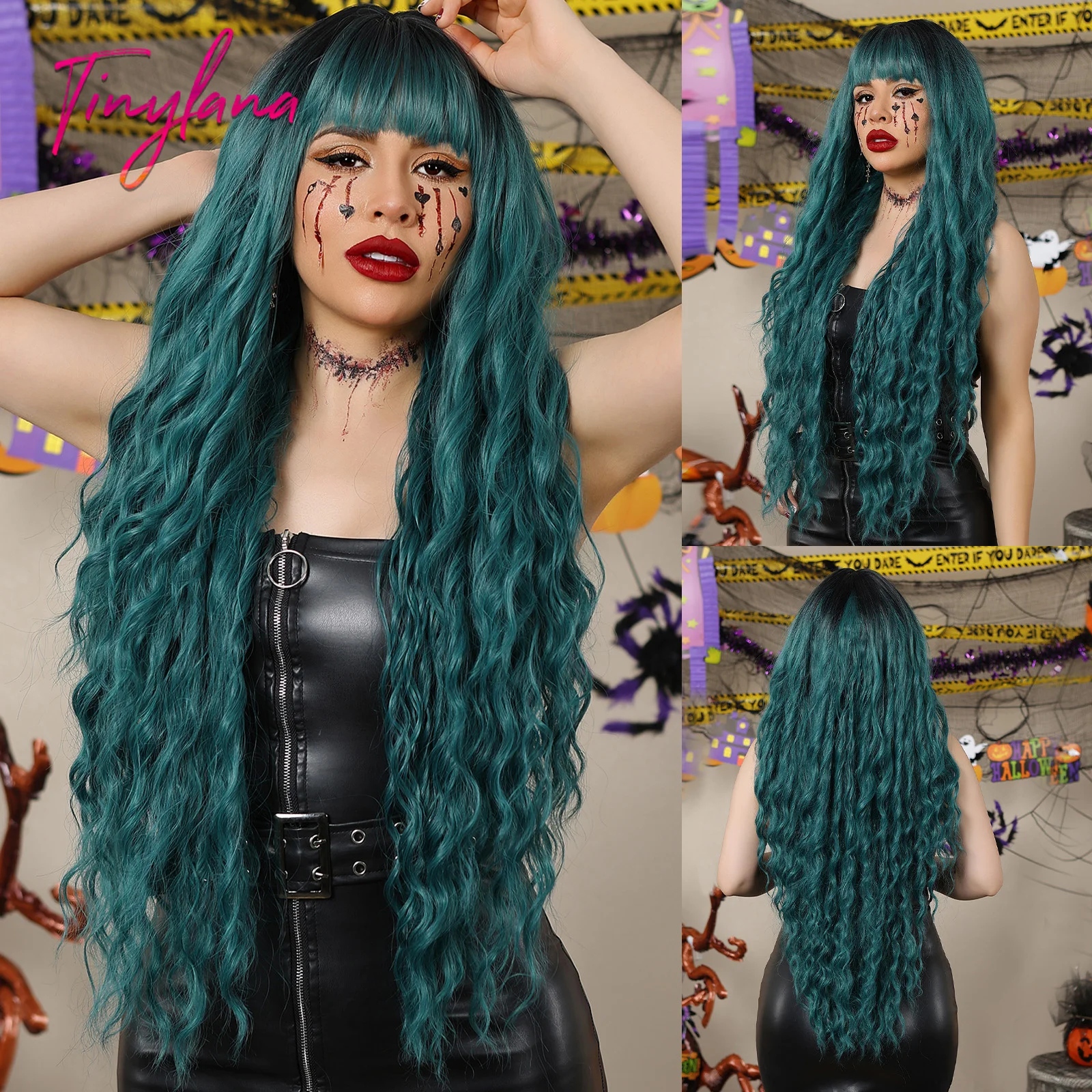 Lange lockige weiße Platin-Synthetik-Perücken mit Pony für Frauen, Afro-Cosplay, Lolita, gewellte Perücke, natürliches Haar, hitzebeständig, für den täglichen Gebrauch – Detail 27