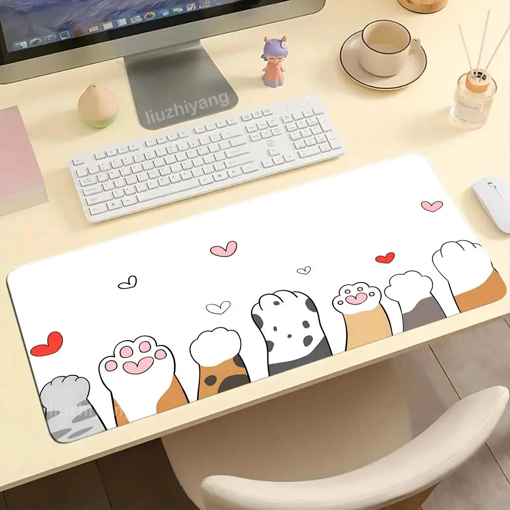 Kawaii Cat Theme Mouse Pad Large Computer Office Game Table Mat XXL Rubber Anti-slip Stitched Edges Keyboard Mats Long Desk Pads