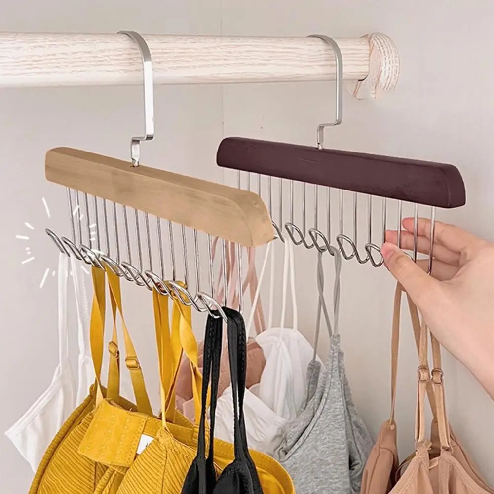 28cm Clothes Hanger Wooden Sling Holder 360-Degree Rotation Easy Access Rust-Proof Burr-Free Surface Closet Organizer Hanger