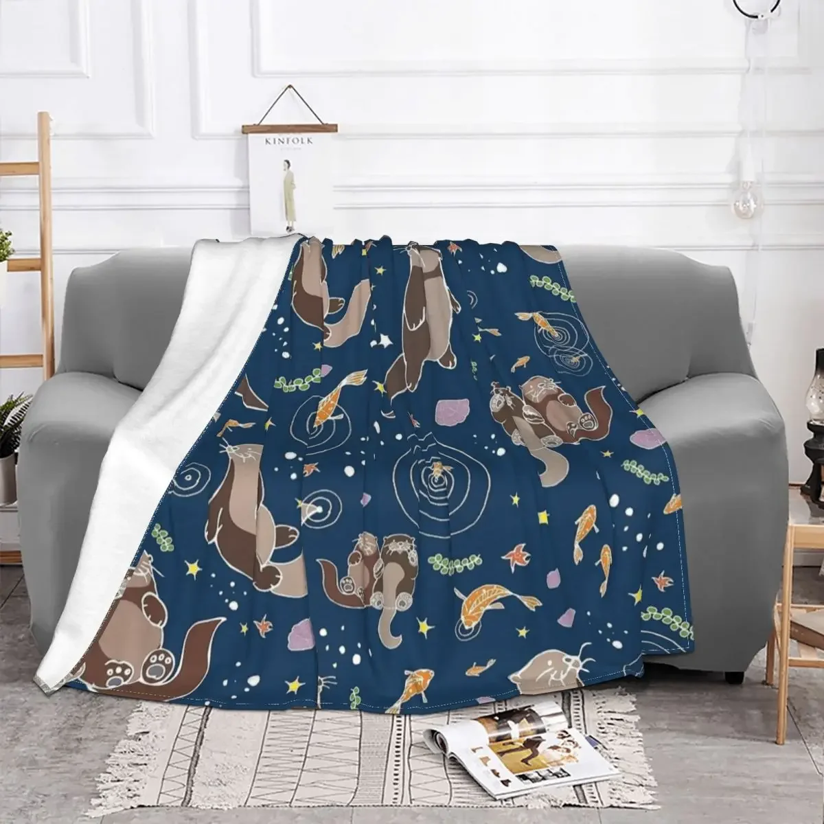 

Kawaii Sea Otters Plaid Baby Blankets Fleece Sofa Cover Print Cute Animal Breathable Ultra-Soft Throw for Bed Car Rug Piece