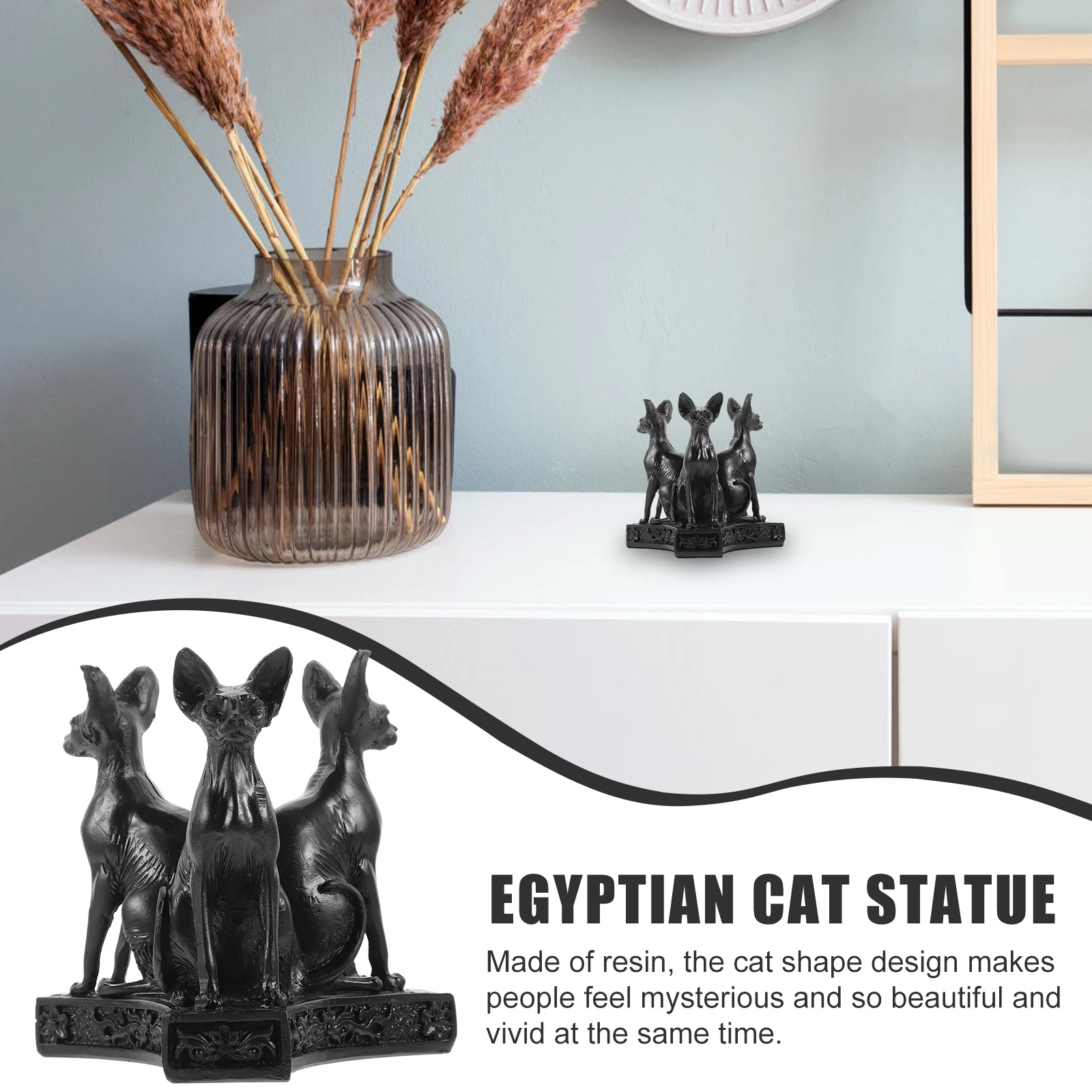 

Creative Resin Ornament Egyptian Cat Statue Black Goddess Sculpture Crystal Ball Base Decorative Figurine Home Office Party Gift