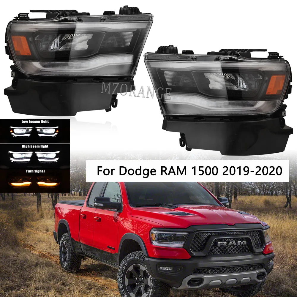 

Светодиодные фары для Dodge RAM 1500 2019-2020 RAM1500 CLASSIC 2019-2021, полностью светодиодные фары DRL, желтый указатель поворота