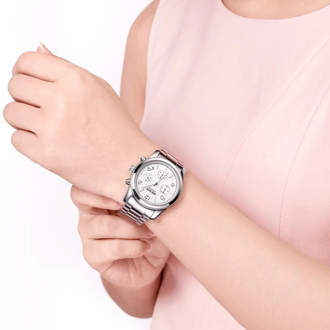 MEGIR Luxury Women Watch Brand Fashion Quartz Watches Elegant Ladies Wristwatch Stainless Steel Waterproof Dress Clock 2057