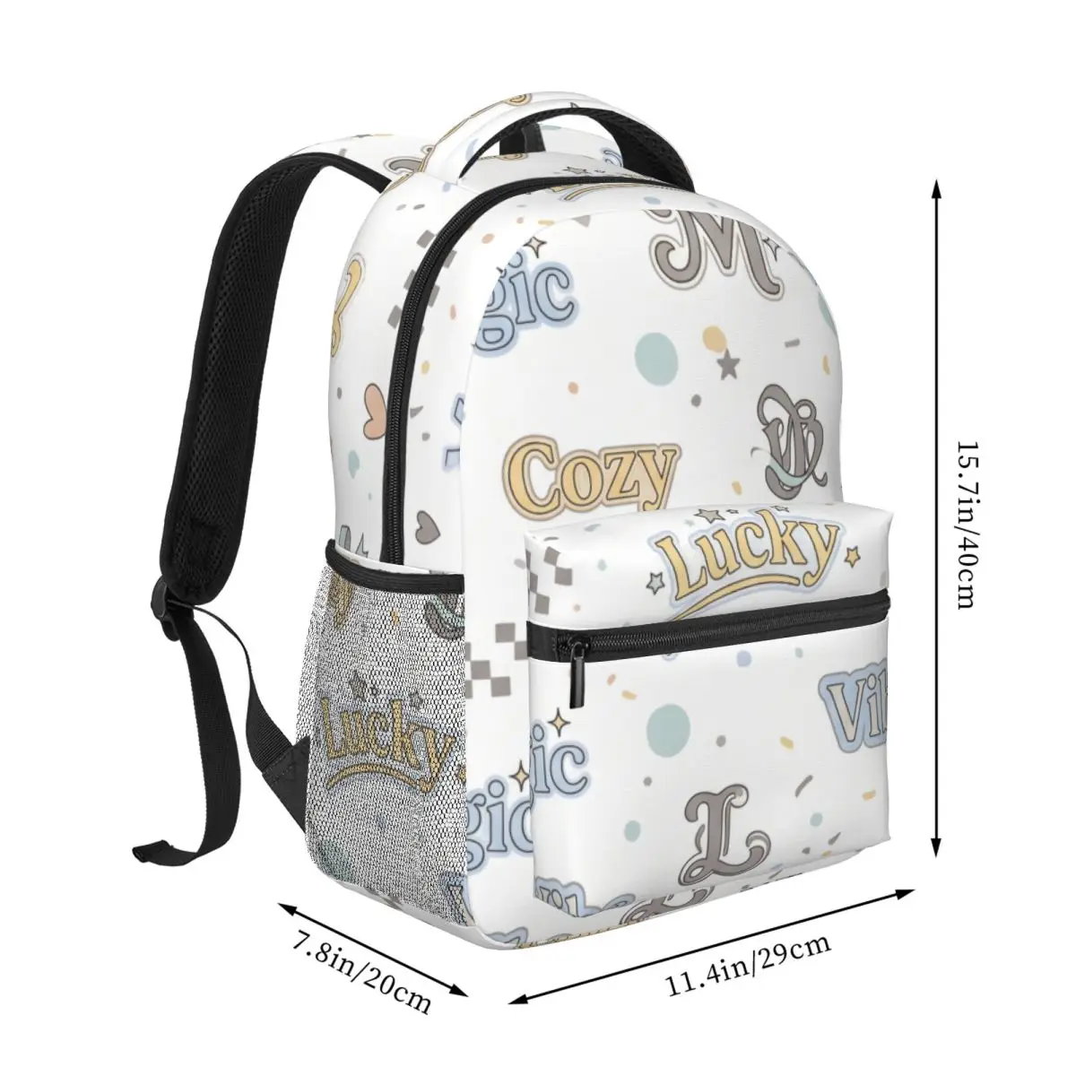 Cute Student Backpack Tossed Vibe Magic Words Preppy School Light Ground Girls Kids Bookbag for School Birthday Travel Gift Boys