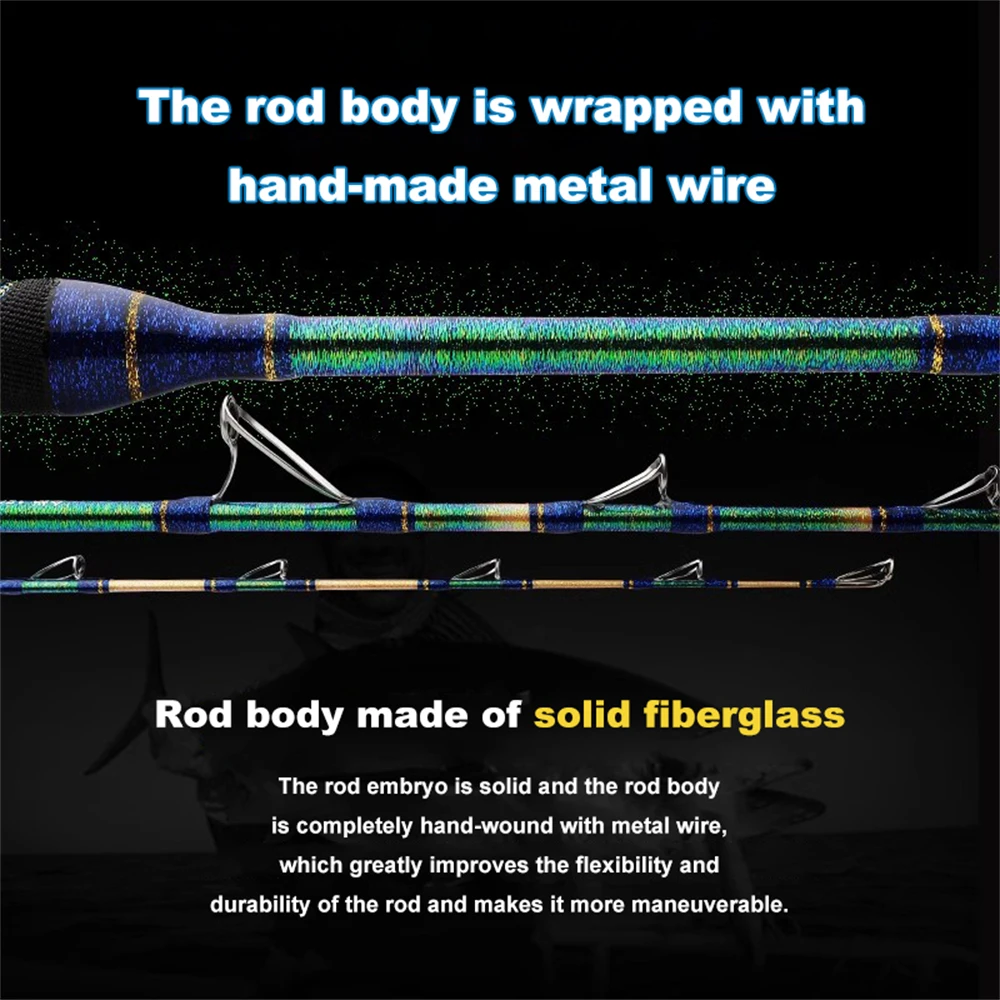 قضيب قارب FUJI Deep Sea الكامل 150 #   صنارة صيد من الألياف الزجاجية الصلبة شديدة التحمل من قطعة واحدة للبكرات الكهربائية وصيد الأسماك في المياه المالحة في الخارج