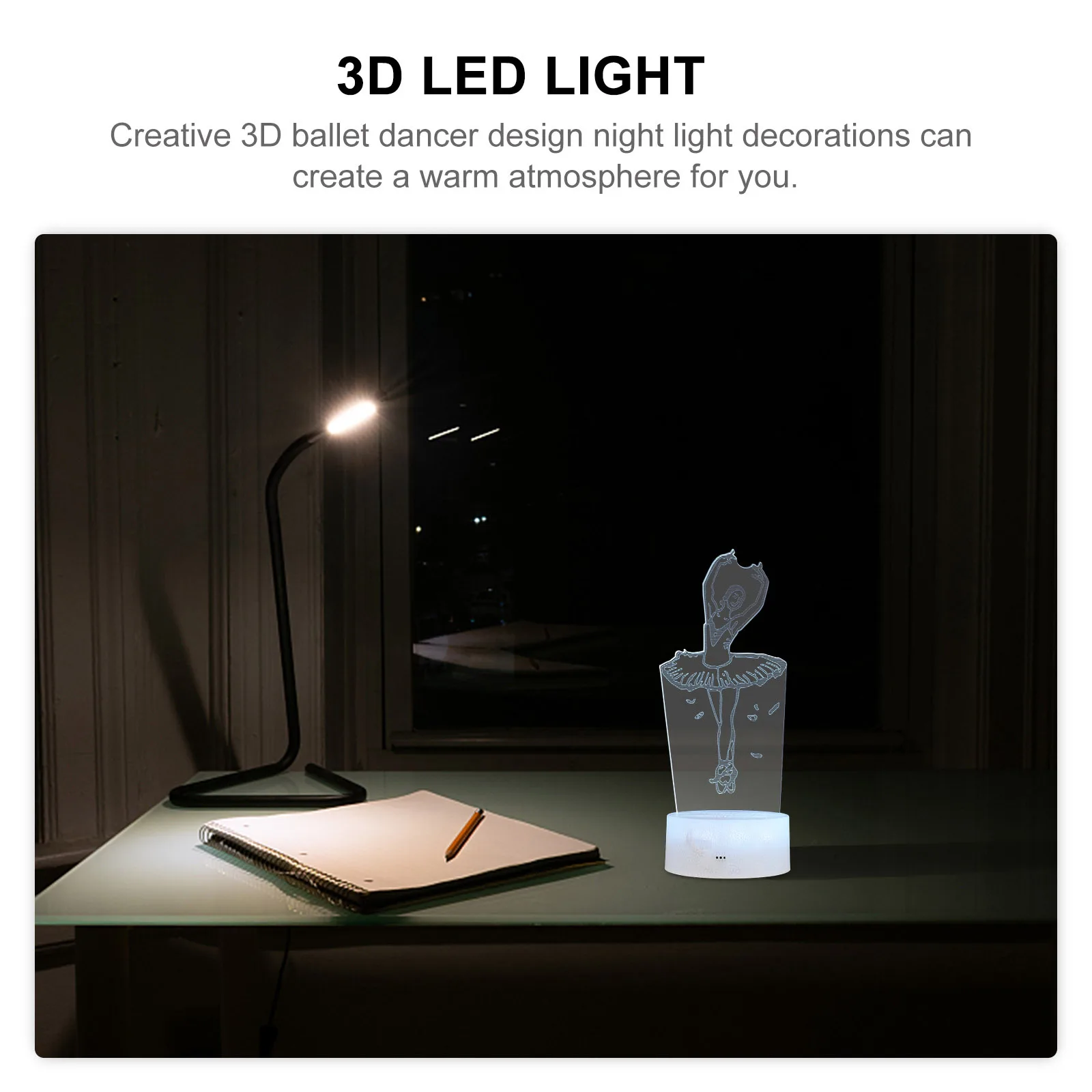 1 مجموعة ثلاثية الأبعاد راقصة ضوء الإبداعية الاكريليك ضوء الليل 16 وسائط أحادية اللون ديكور غرفة نوم هدية سطح المكتب مصباح لمبة مكتب #3