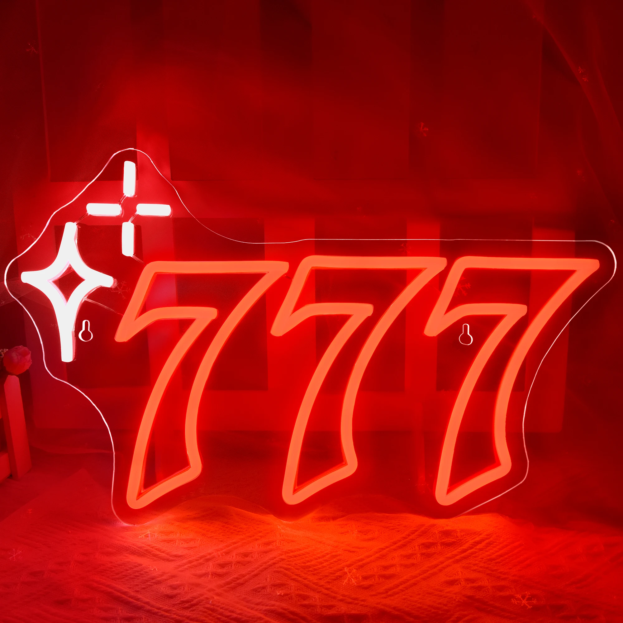 

Неоновая вывеска 777, неоновая подсветка с цифрами ангелов, неоновая подсветка, семь неоновых огней, красная, белая неоновая подсветка со звездами для стены, яркая неоновая подсветка