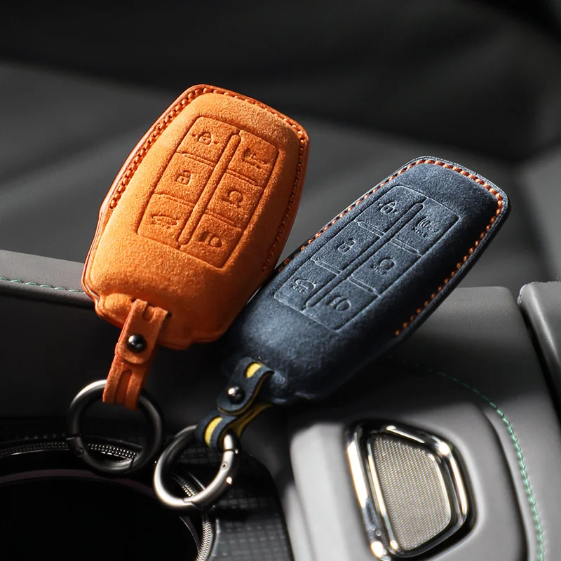 For Genesis  G70 G80 G90 2017 2018 2019 2020 6Buttons Alcantara Car Key Case Cover Auto Protector Accessories