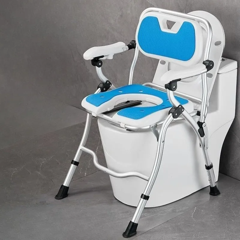 

Folding Bedside Commode Chair for Elderly with Adjustable Height, Toilet Seat with Arms Handles and Back Support, Potty Chairs