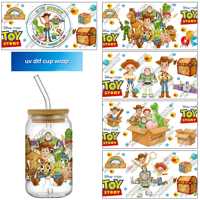 popular cartoon design 16oz UV DTF Transfer 3D Sticker Decals Glass Can Cups wrap Creative Craft DIY home decoration