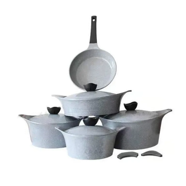 

12 Pcs Marble Coating Nonstick Cookware Set carsseroles frypan