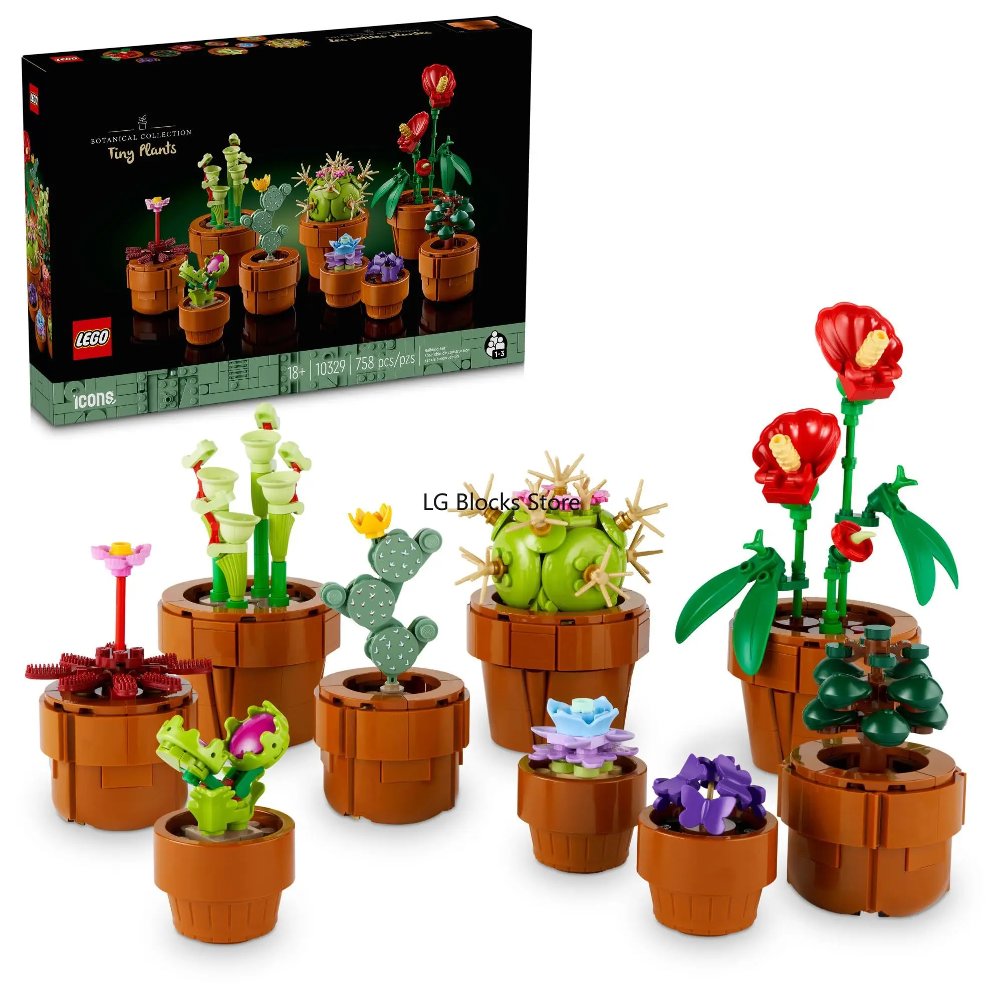 LEGO Icons Tiny Plants Building Set, Cactus Décor Gift for Flower-Lovers, Carnivorous, Tropical and Arid Flora, Botanical 10329