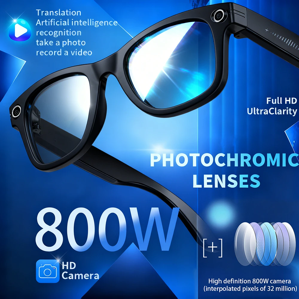 

AI Smart Glasses with 8MP Camera Video Recording Eyewear Language Translation Sunglasses Bluetooth Call Music Play Men Women New