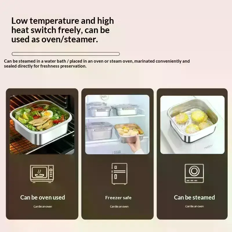 Portable Stainless Steel Fruit Salad Food Container Large Capacity Seal Lunch Box With Handle Lid Camping Picnic Bento Box