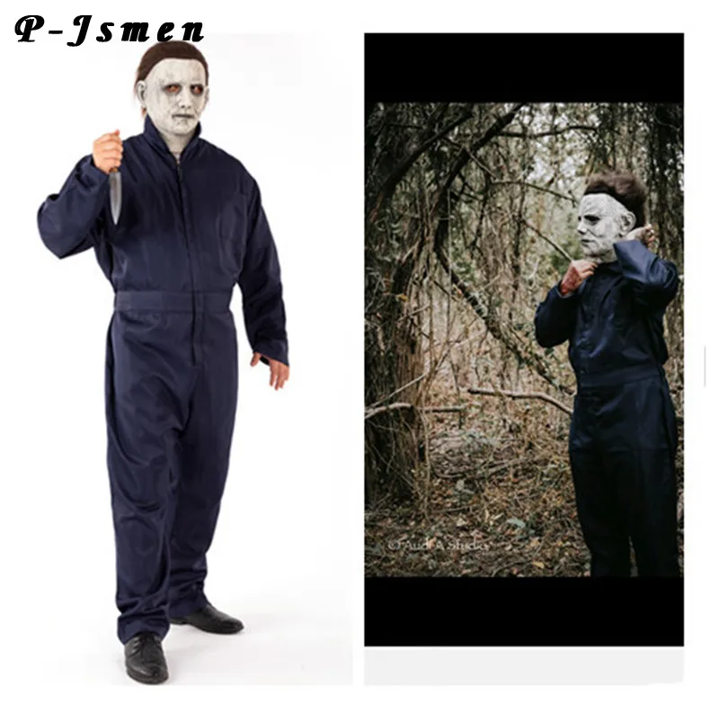 P-Jsmen Halloween Michael Myers Cosplay Costume  Scary Horror Masquerade Latex Mask Killer Cosplay Props for Adult