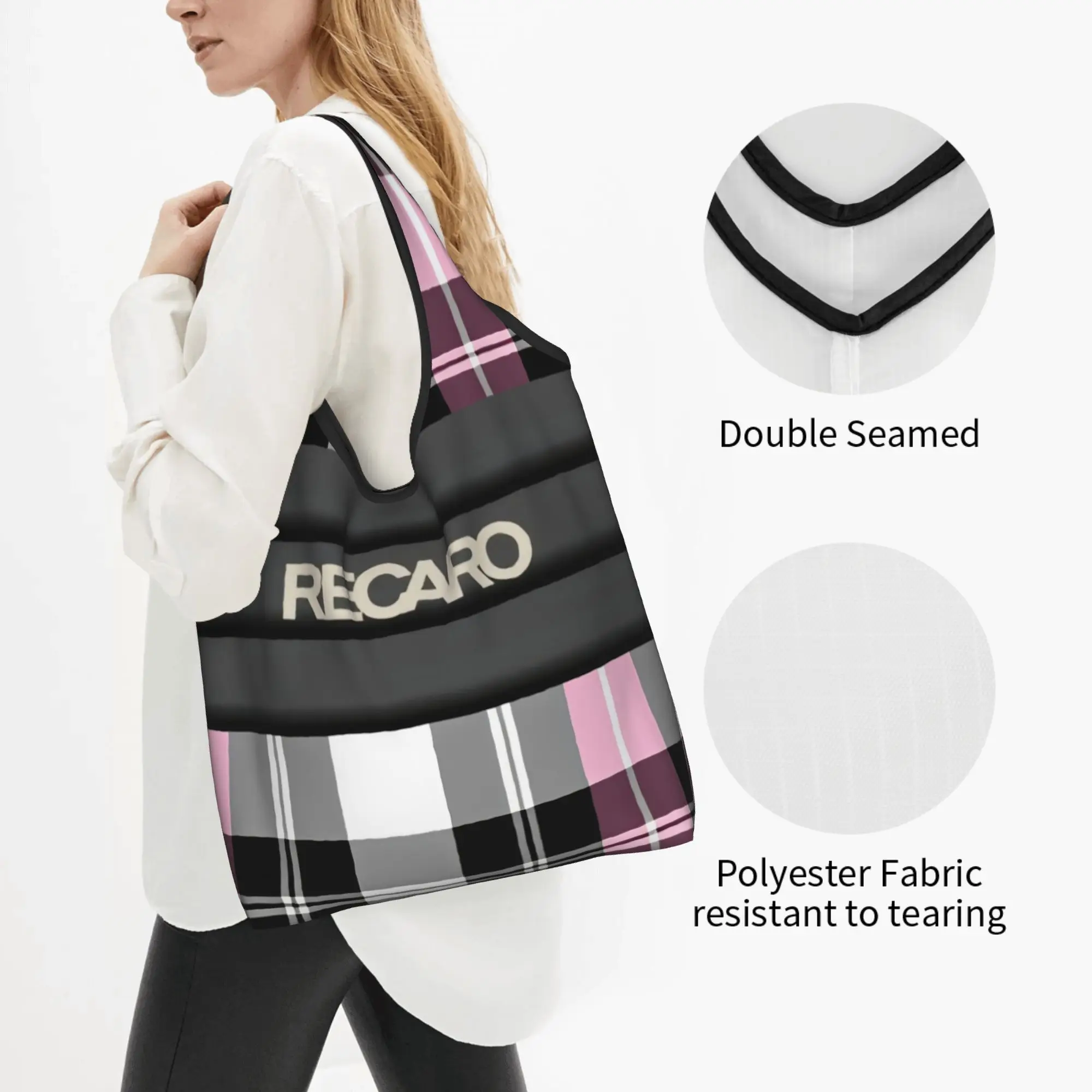 R-Recaros Logo Grocery Shopping Bag Custom Shopper Tote Shoulder Bag Large Capacity Portable  Handbag