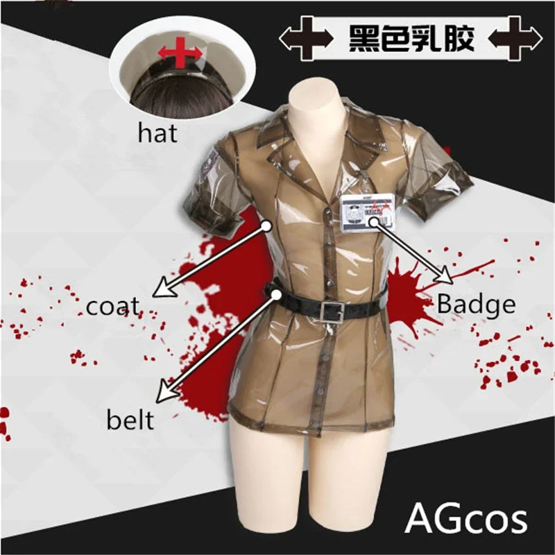 Agcos original design dark tide transparent nurse cosplay women sexy suit dress coat belt hat Halloween sexy cosplay simple