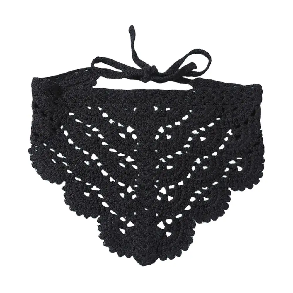 

Floral Lace Hair Scarf Wraps Bandanas Bohemia Head Scarves Women Retro Triangle Headscarf White Knitted Headscarf Hat Headband