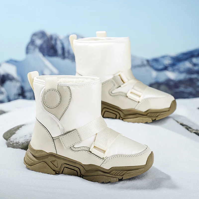 

Children's Snow Boots Winter High-Top Children's Magic Tape Cotton Shoes Students Outdoor Comfortable non slip thick sole Boots