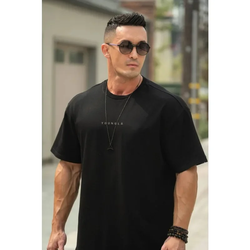 Summer New Men's Oversized T-Shirt Fashion Casual Men's Clothing Bodybuilding Cotton Round Neck Short Sleeve Training Clothing