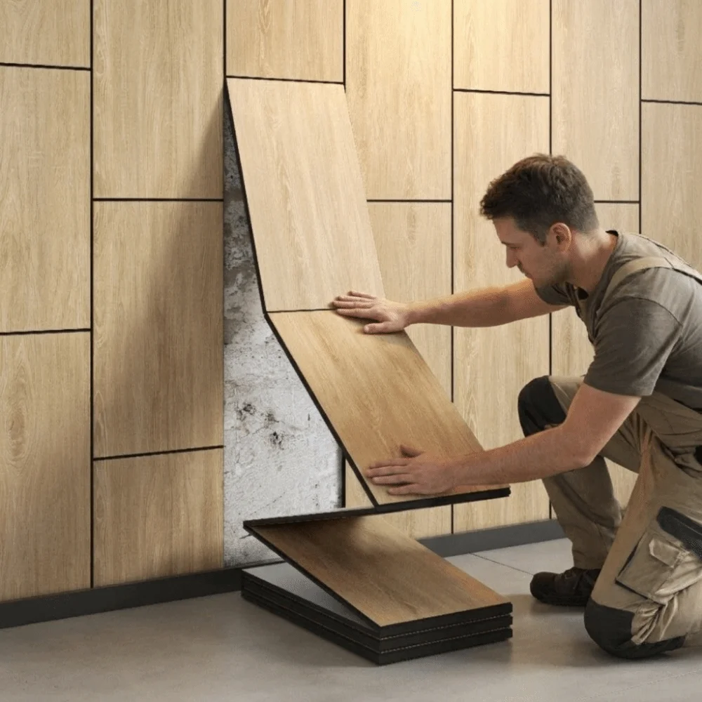 PVC 3D Wood Grain Wall Panels Removable Waterproof Faux Wood Grain Wall Sticker Wear-Resistant Sound Insulation