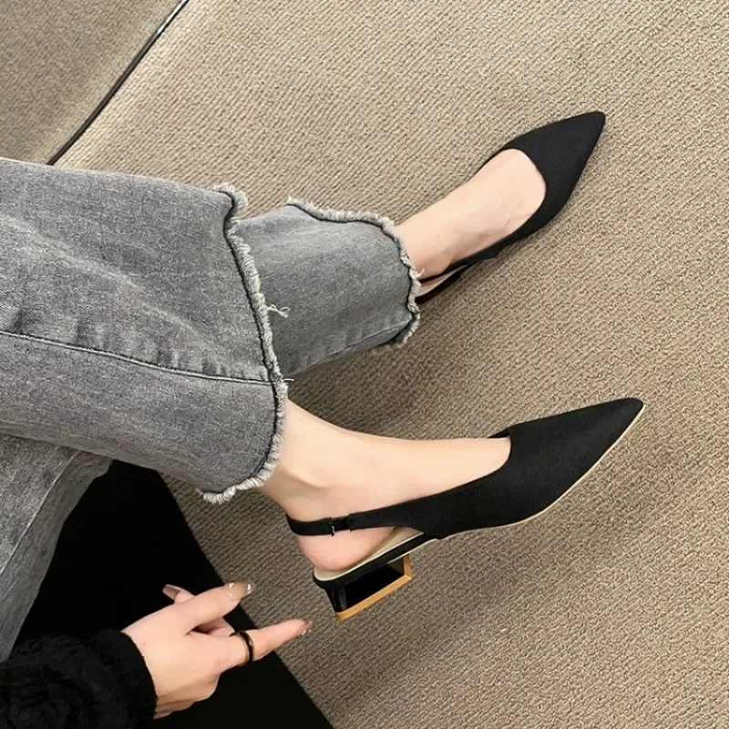 Summer fashion pointed-toe women's sandals - large size, low-cut, low heel, hook-shaped heel - women's casual urban formal shoes