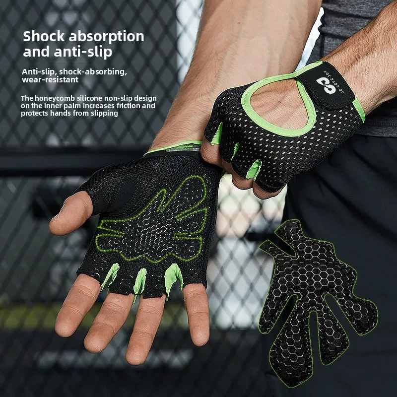 قفازات اللياقة البدنية الرياضية الخارجية للرجال والنساء، تدريب الصالة الرياضية، مضادة للانزلاق ومقاومة للاهتراء، قفازات اليوغا لركوب الدراجات، قفازات نصف اصبع