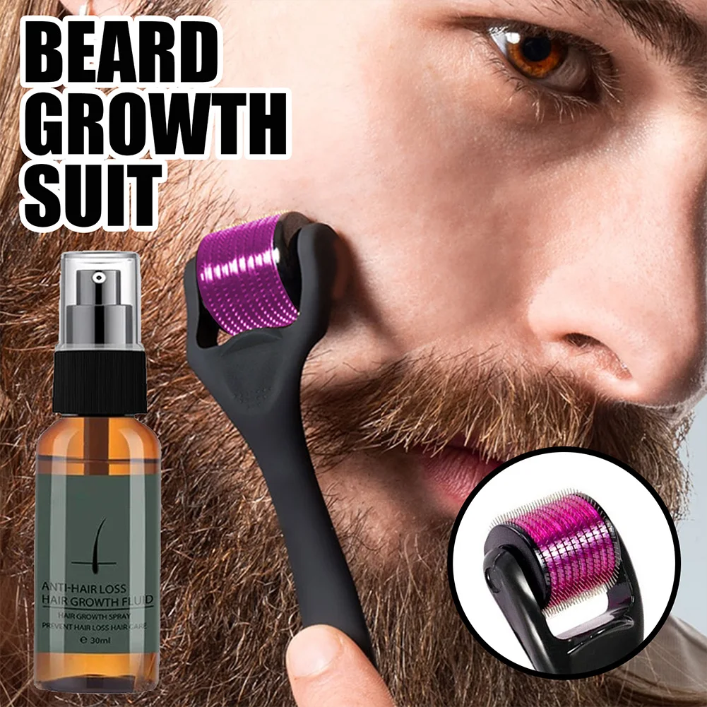 ผู้ชายธรรมชาติ Beard Growth Roller Kit Beard Growth Oil Nourishing Enhancer น้ำมันสเปรย์ผมด้วย beard Roller