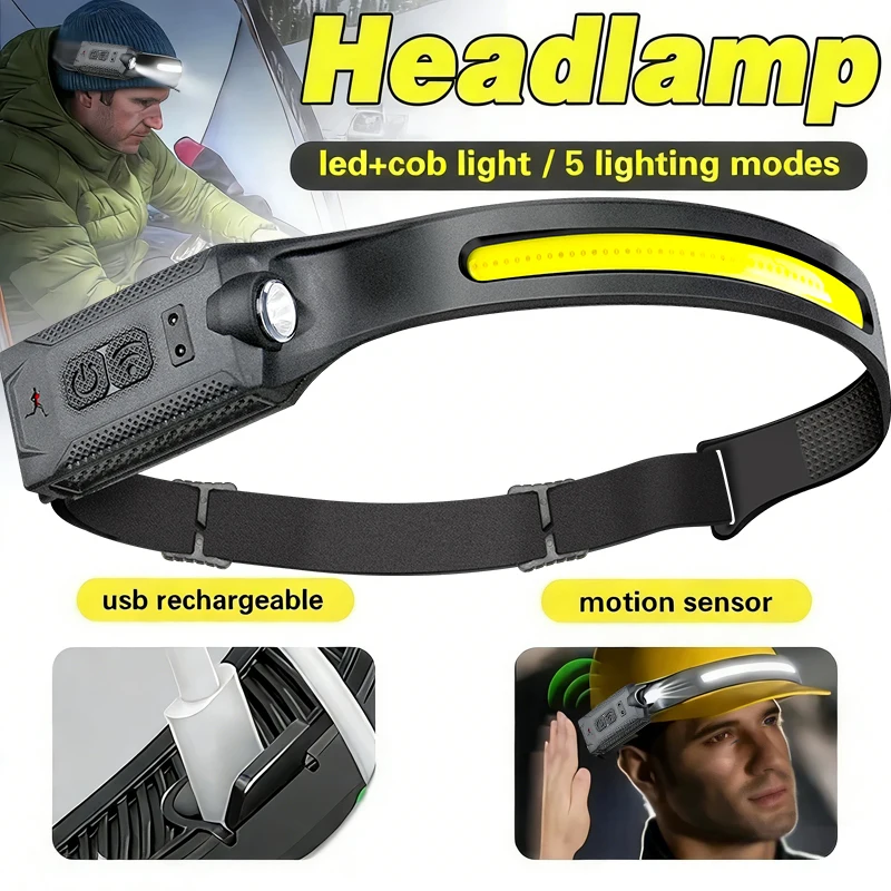 LED Headlamp USB Rechargeable 3-mode Lighting Headlight Flashlight Built in Battery Running Light Camping Torch Emergency Lamp