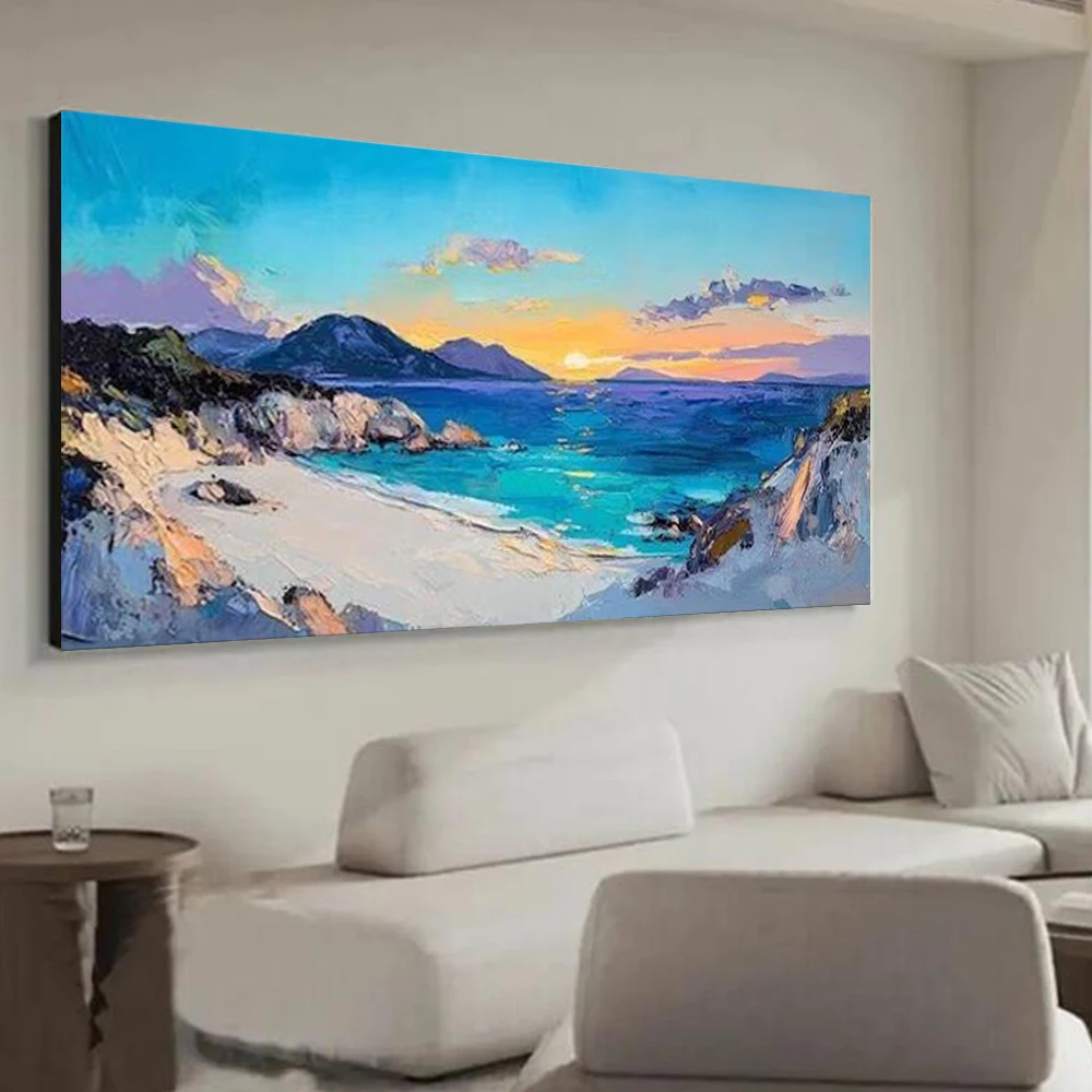 

100% Handmade Abstract Oil Painting On linen Natural Nordic Mountain Landscape Wall Art Picture for Home Living Room Decor Image