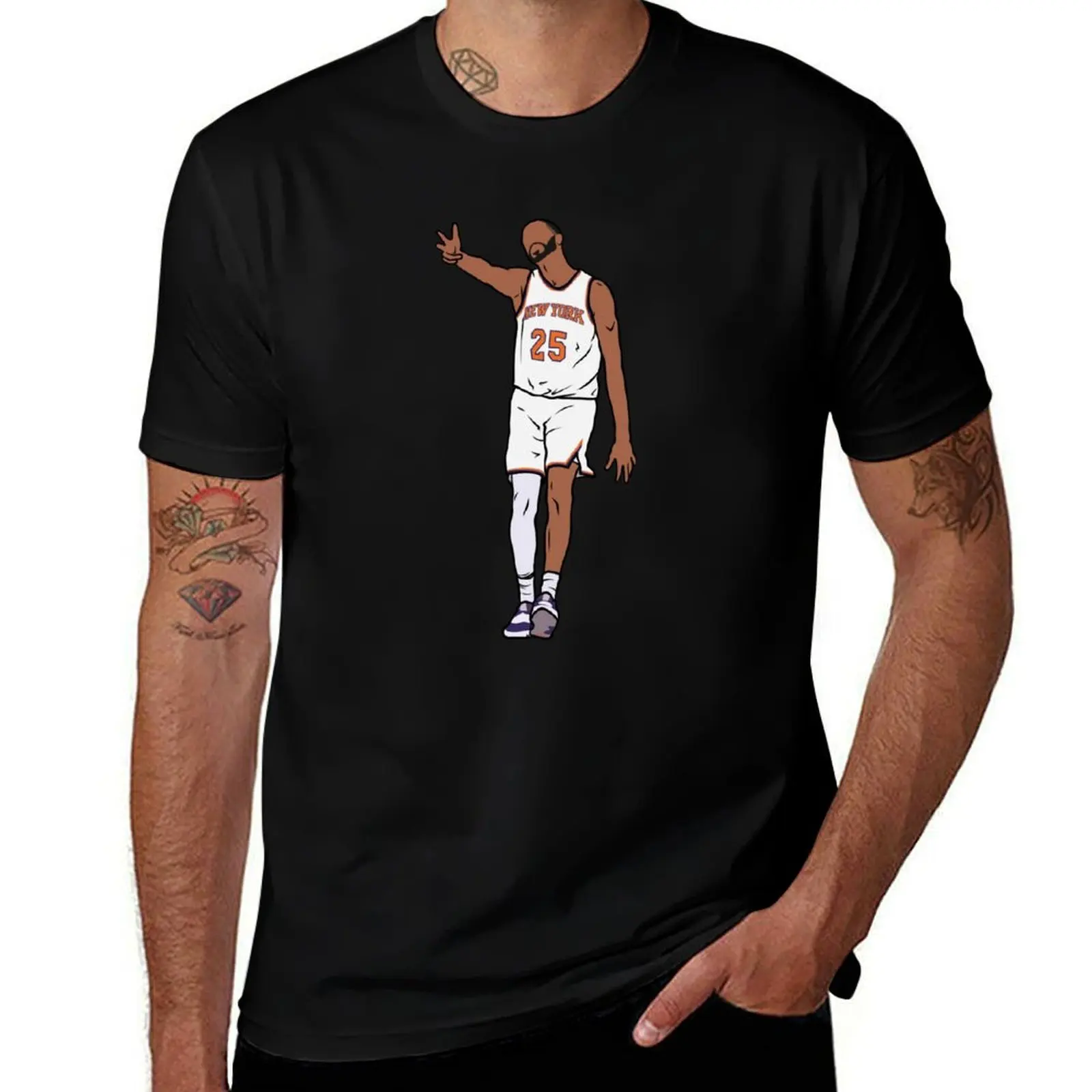 Mikal Bridges 3 Point Celebration (New York) T-Shirt Basic Plain Tee for Spring and Summer