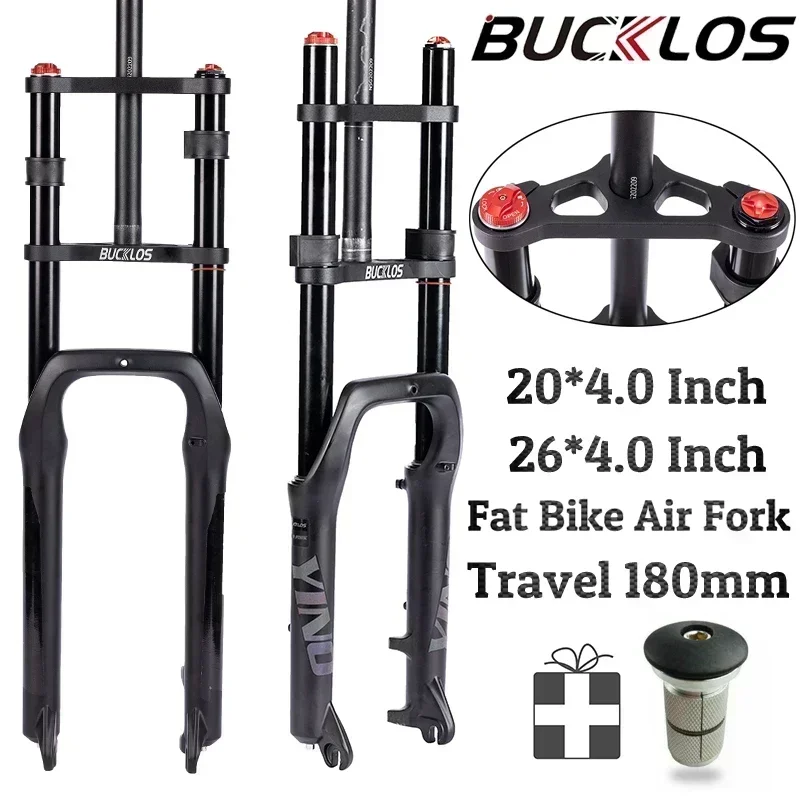 

BUCKLOS Snow Fat Bike Fork 20*4.0 Inch / 26*4.0 Inch Air Suspension Fork Travel 180mm Double Shoulder E-Bike Fork Bicycle Parts