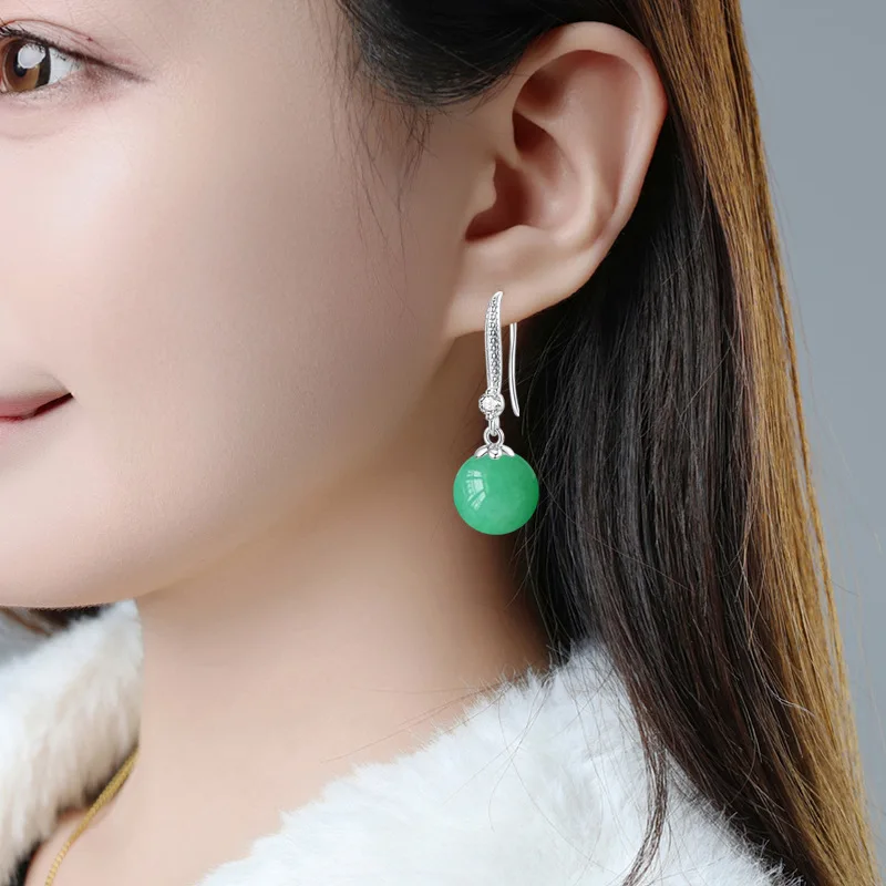 925 Natural White Green Blue Multicolor Agate Zircon Earrings Women's Classic Fashion Versatile Accessories