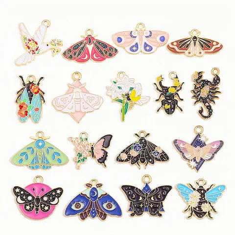 17 Styles Alloy Enamel Butterfly Bees Cicadas Insects Charms Animal Pendant For DIY Bracelet Necklace Jewelry Making Accessories