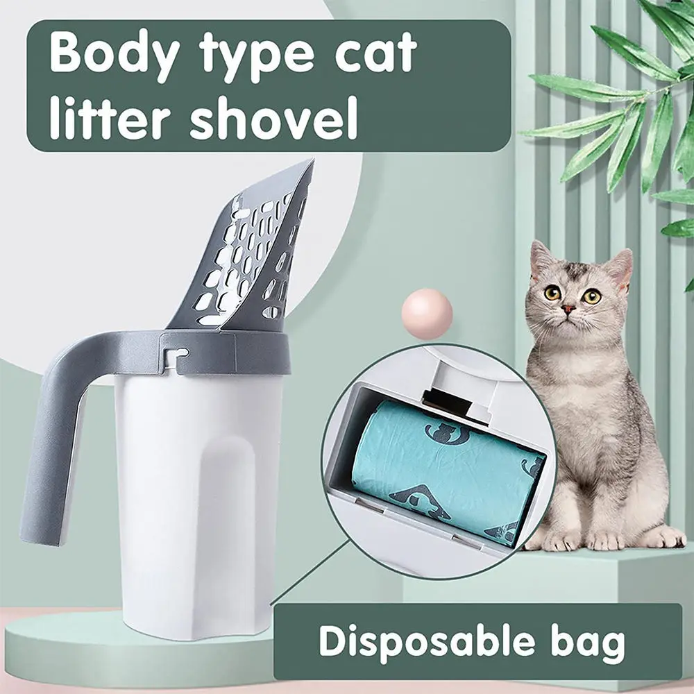 One piece cat litter shovel long handle tiktok cat litter shovel combination set detachable and washable cat poop shovel