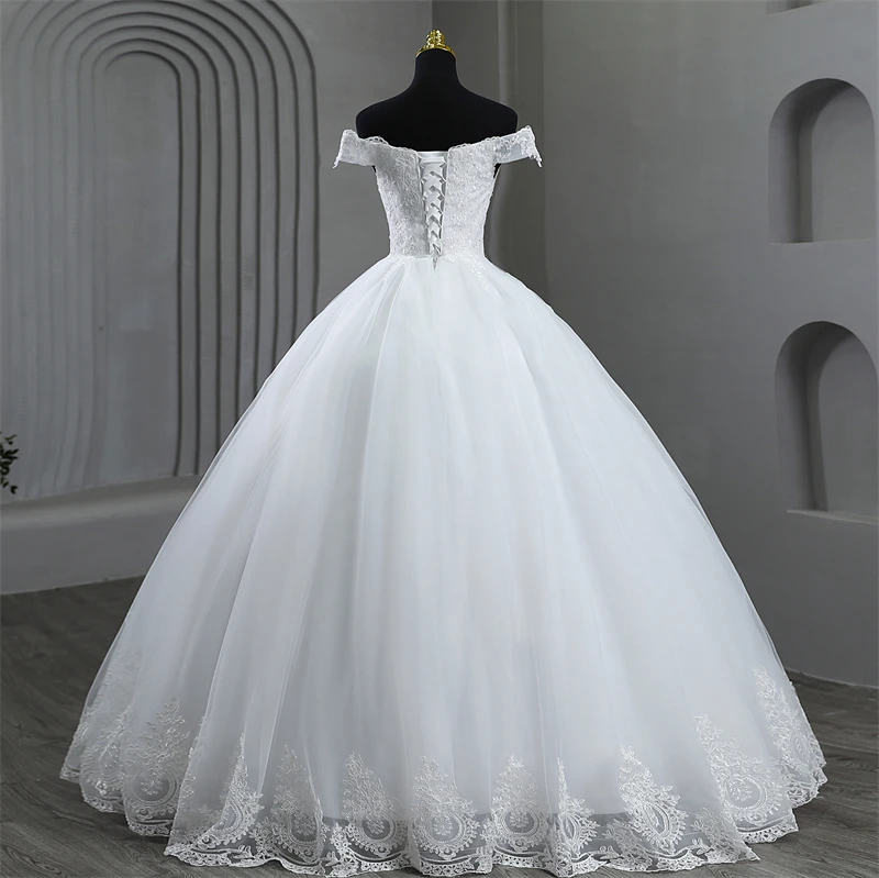 Ivory White Elegant Off Shoulder Wedding Dresses For Brides Women Lace Sweet With Lace Edge Customer Made Plus Size Real Photo